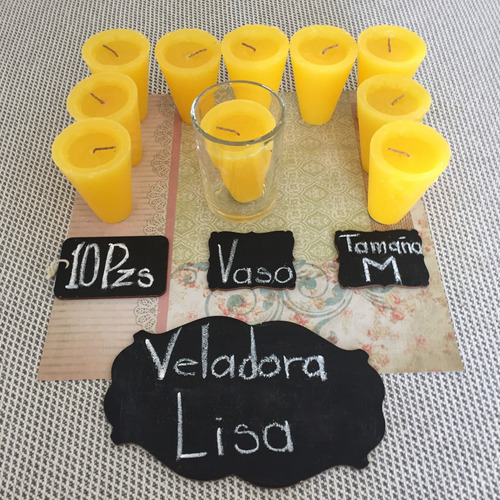 Veladora Amarilla - Repuesto Liso - Mediano I 10pzs + 1vaso