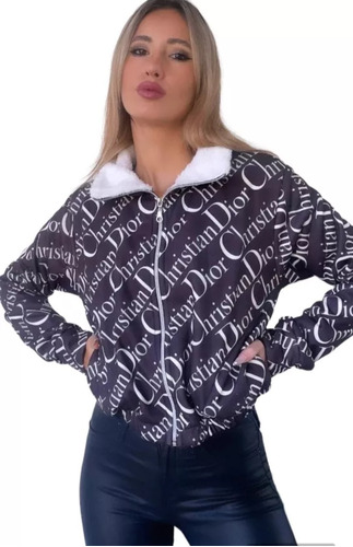 Campera Mujer Corderito Estampada Bombers Tendencia