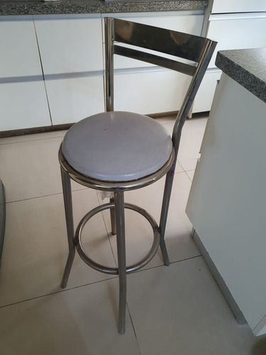 Silla Banqueta Taburete Alta Cromada Asiento Cuerina Blanca Cromado Gris (Usado)