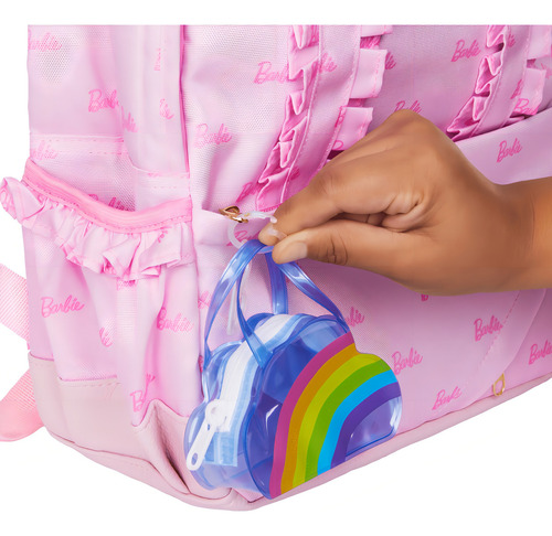 Barbie Accesorios Muñeca Conjunto Morado Y Bolsa Arcoíris