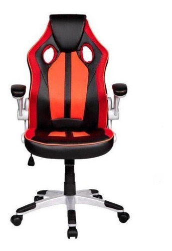 Cadeira de escritório Pelegrin 3009 gamer preta e vermelha con estofado do couro sintético