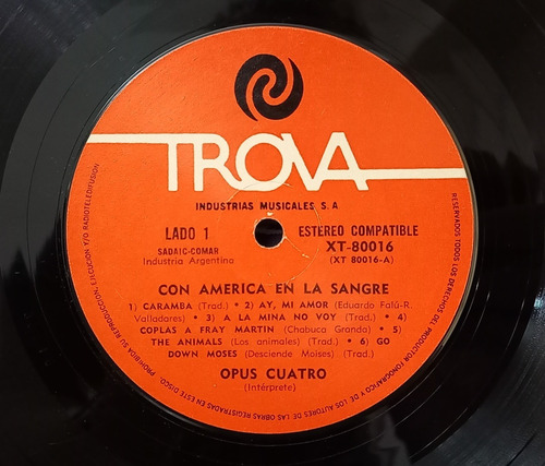Vinilo Lp Disco Opus Cuatro - Con America En La Sangre - Zwt (Usado)