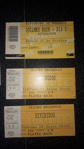 Lote Entradas Recital - Divididos, Las Pelotas, Catupecu (Usado)