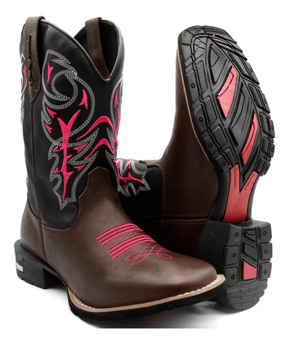 Bota Texana Country Feminina Cowgirl Bico Quadrado Conforto