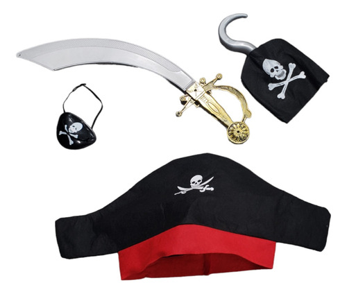 Kit Pirata: Paliacate+ Parche Ojo + Cuchillo +garfio Disfraz