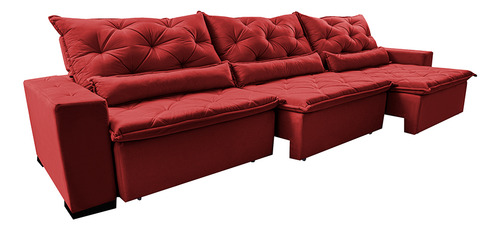 Sofá Lisboa 3,82m Retrátil, Reclinável, Molas no Assento e Almofadas Lombar Tecido Suede Vermelho
