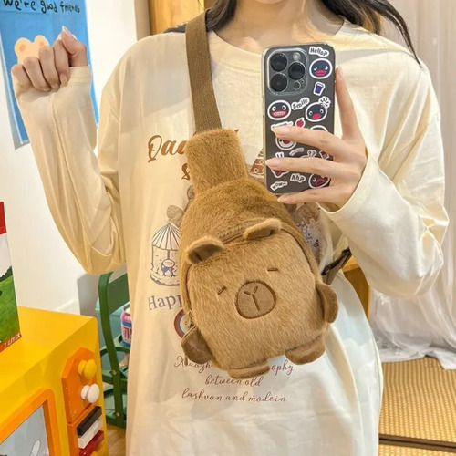 Morral Riñonera Infantil Capybara Carpincho Peluche Kawaii Marrón Capibara