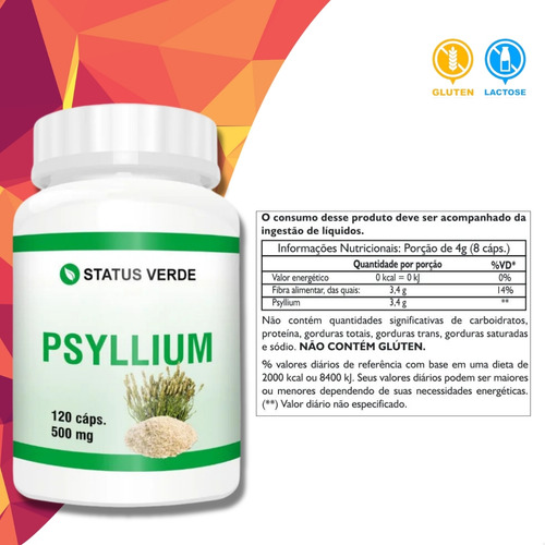 Psyllium Puro 100% Natural 120 Cáps - Status Verde