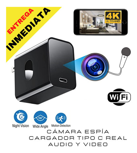 Camara Espía Vision Nocturna Cargador Tipo C Real Audio Wifi