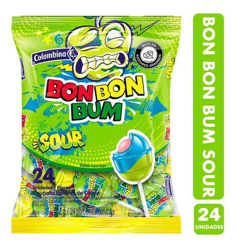 Bon Bon Bum Sour - Sabor Manzana Ácida (bolsa Con 24 Uni)