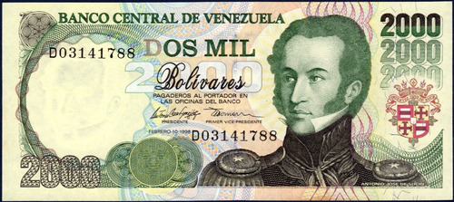 Billete De 2000 Bolívares D8 Febrero 10 1998 Sucre