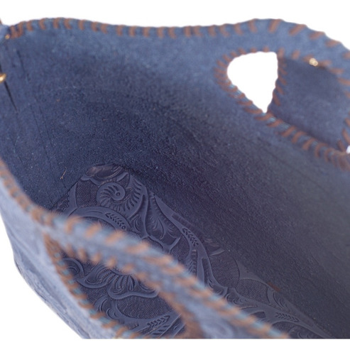 Bolsa Tote De Piel Grabada Y Tejida De Dama -teresa Azul Teresa Grabado