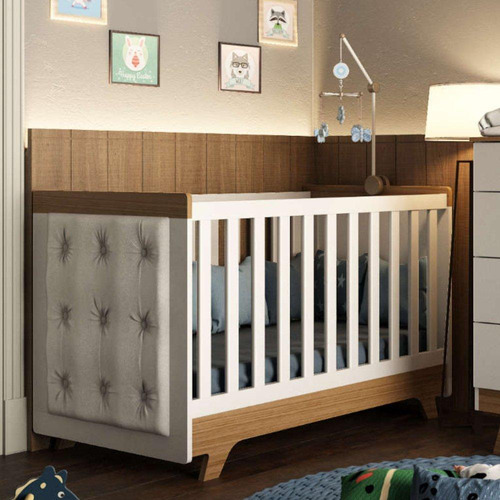 Berço Mini Cama Capitône Mdf Branco/carvalho/corino Branco