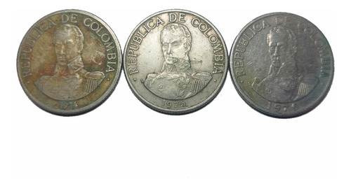 Set Monedas Colombia 1 Peso 1974 - 1975 - 1976