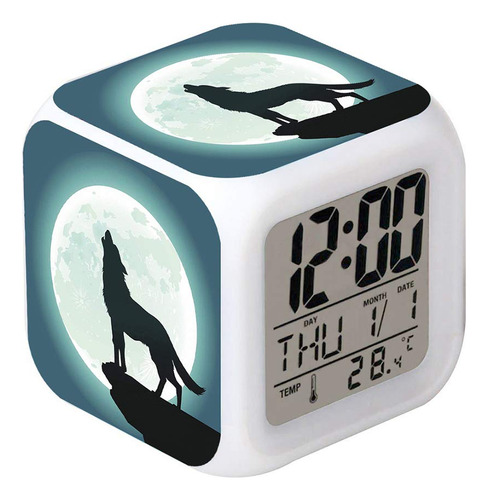Reloj Despertador Led Diseño Luna Lobo