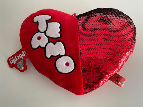 Almohadón Corazón De Peluche Y Lentejuelas Te Amo