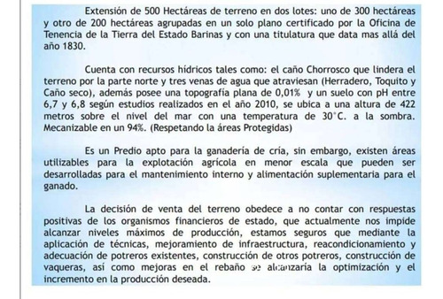 Terreno 500 Hectáreas En Venezuela (estado Barinas)  Negociable