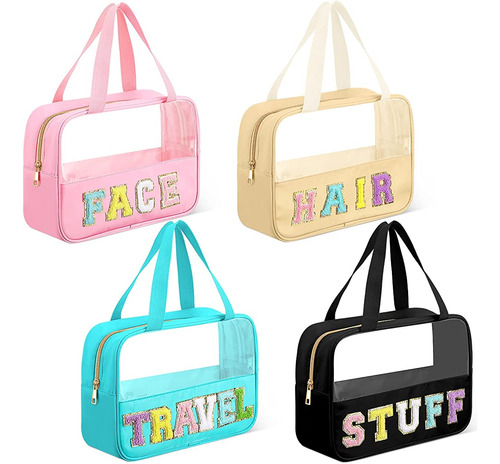 4 Piezas Chenille Carta Nylon Makeup Bag Pvc Bolsas Con Crem