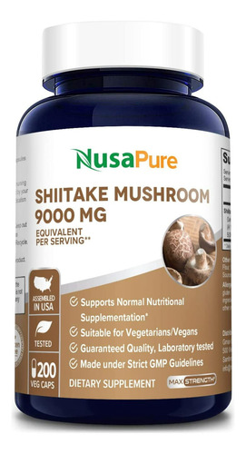 Shiitake Mushroom / Hongo Shiitake 9000 Mg 200 Caps Nusapure