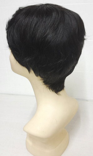 Peruca Curta Corte Moderno Pixie Cabelo 100% Humano Tamanho Da Base M Tonalidade Castanho Escuro