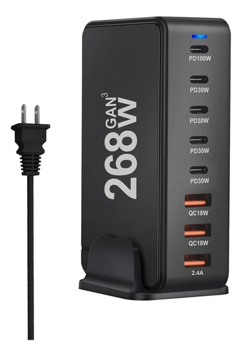 Cargador Ultra Rapido Gan 268w 8 Puertos  (5xusb-c + 3usb-a)