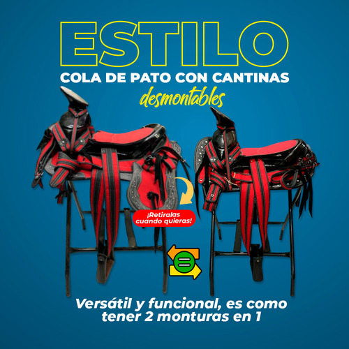 Montura Silla Charra Redonda De Lona Con Accesorios Fuste 15 Rojo-coladepato-fn