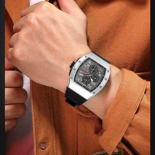 Reloj cronógrafo Megir de cuarzo con correa de calendario luminosa, color negro/plateado