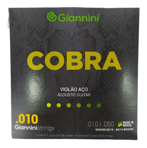 Encordoamento Violão Aço 010 Giannini Cobra 85/15 Full