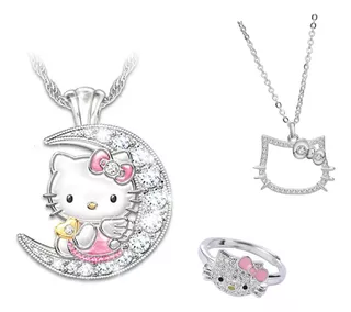 Anillo Ajustable+collar Media Luna+collar Hello Kitty 3pieza