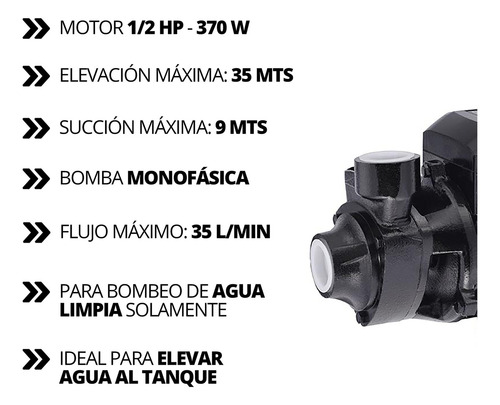 Bomba Elevadora Agua Inteligente 1/2hp Hasta 35m Monofásica Color Negro Frecuencia 50 Hz