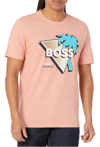 Boss Camiseta Con Logo Retro Para Hombre, Color Melocotón, E