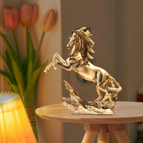 Estatuilla De Estatua De Caballo De Pie, Color Dorado, 15