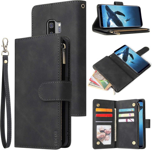 Funda Para Samsung Galaxy S9, Negro/billetera/correa