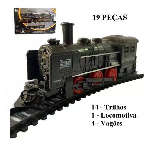 Locomotiva Trilhos Vagoes 8 Metros Ferrorama Trem Som e Luz Brinquedo  Crianca