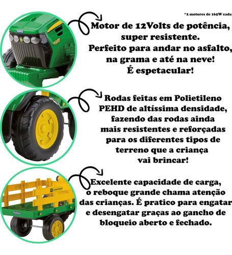 Peg Perego John Deere Ground Force Trator Infantil Elétrico cor verde/amarelo 127V