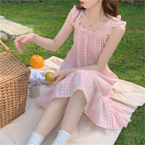 Camisón De Verano Con Cuello En V De Algodón Para Mujer