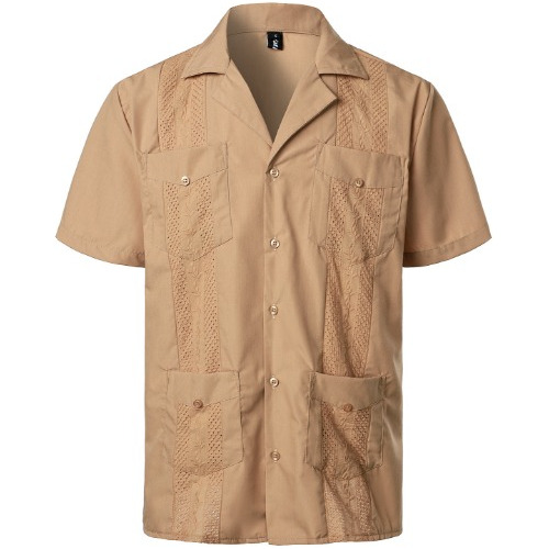 Camisa Guayabera Cubana Revere Para Hombre, Manga Corta, Cas