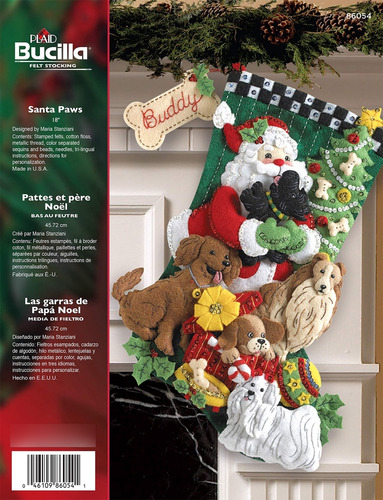 Bucilla Kit Aplique Fieltro Calcetin Navidad Santa Paws