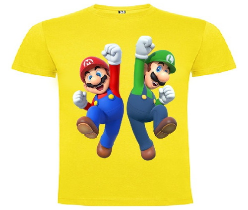 Polera Color Algodón 100% Niños Mario Luigi Bros