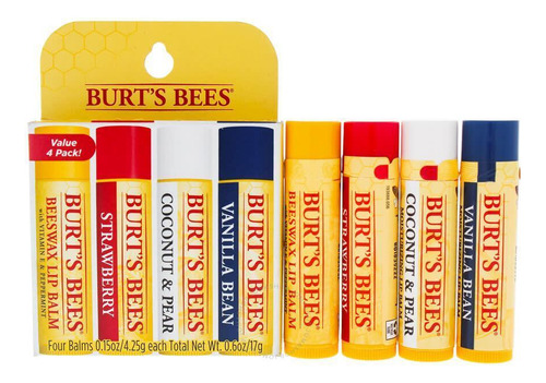 Kit Protector Labial Burt's Bees 100% Natural C/ 4 Sabores