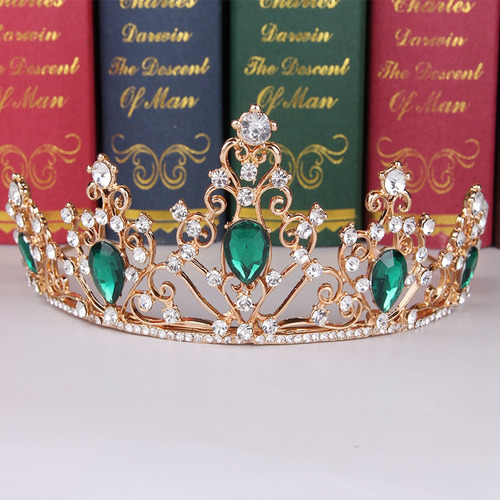 Diadema De Corona De Novia Verde Con Diamantes De Imitación