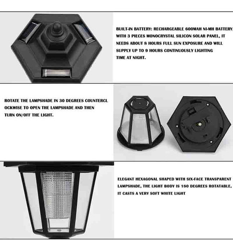 Arandela Parede Solar Externa Luz Led Recarregavel Lampada