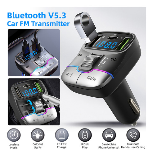 Transmisor Bluetooth 5.3 Fm, Adaptador De Coche, Carga Inalá
