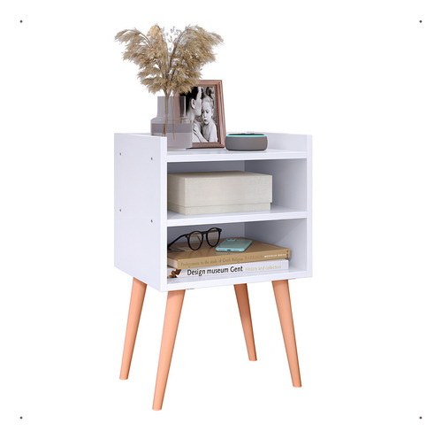 Kit 2 Criado Mudo Mesa De Cabeceira Pé Palito Retrô Cor Branco
