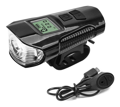 Luz Recargable Bicicleta Usb + Bocina Pantalla Medición 