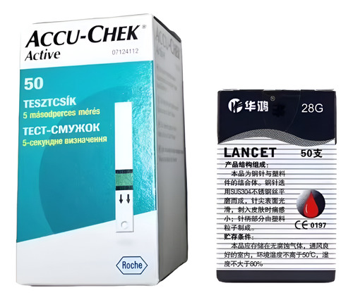 50 Tiras Reactivas Accu Chek Active + Lancetas