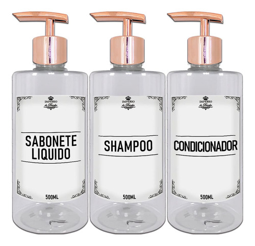 Kit 3 Frascos Ambar Luxo Shampoo Condicionador Sab. Liquido