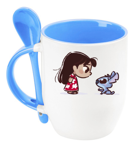 Taza Stitch Con Cuchara Stitch Princesa Azul Cielo Stitch