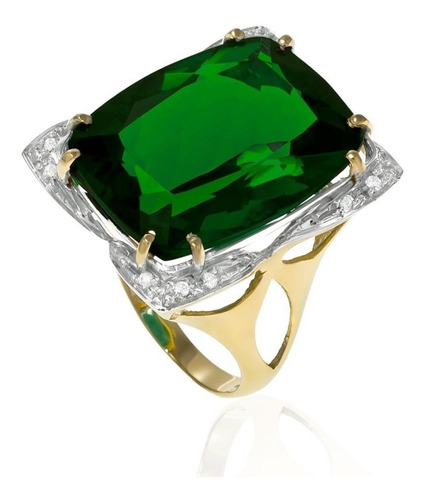 Anel Em Ouro Amarelo Com 12 Diamantes E Blue Green De 12 Cts