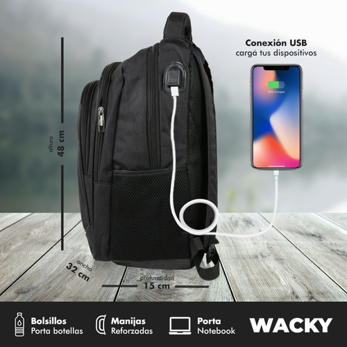 Imagen 3 de 10 de Mochila Usb Hombre 18 Wacky Varios Colores!